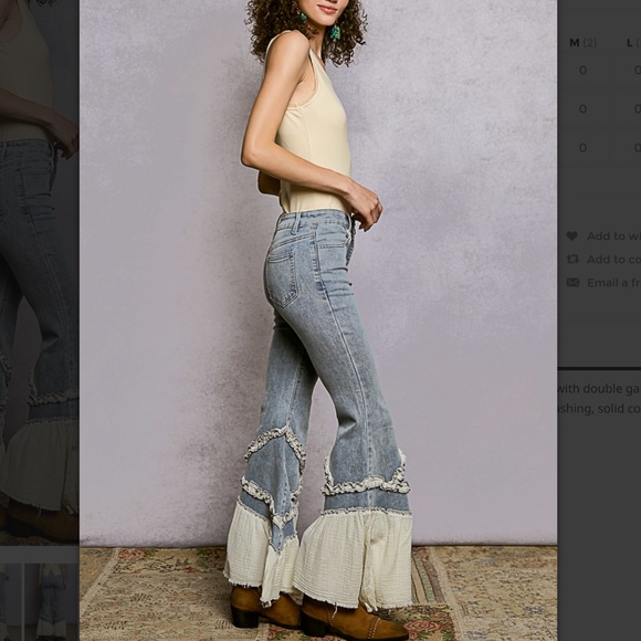 POL Marcella 3 Stretchy Denim Pants with Flared Leg and Gauze Ruffle - Picture 6 of 6